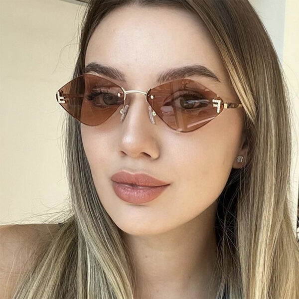 Frameless diamond shaped sunglasses with letter F for women's high-end and elegant sunglasses - Image 2