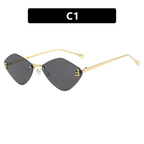 Frameless diamond shaped sunglasses with letter F for women's high-end and elegant sunglasses - Image 6